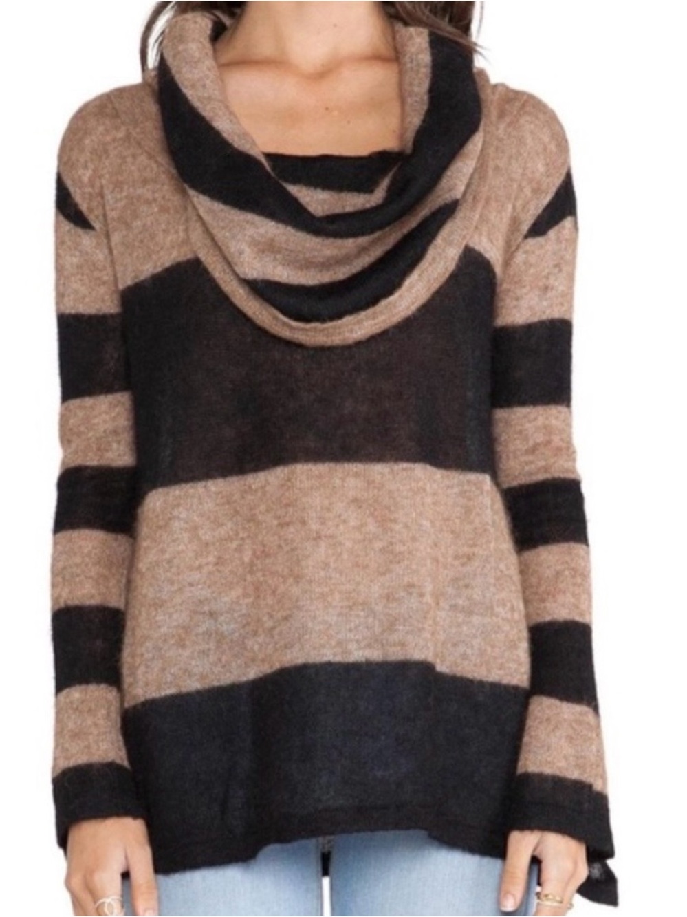 Free People LuLu Alpaca Striped Sweater // Brown & Black // XS